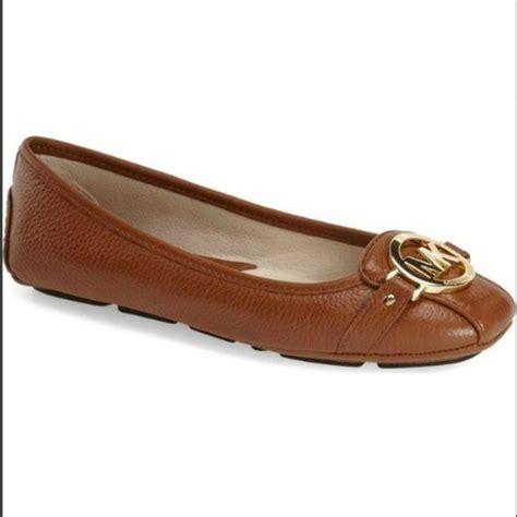 michael kors hampton ballet gold luggage brown moccasin loafer flats|leather ballet flats michael kors.